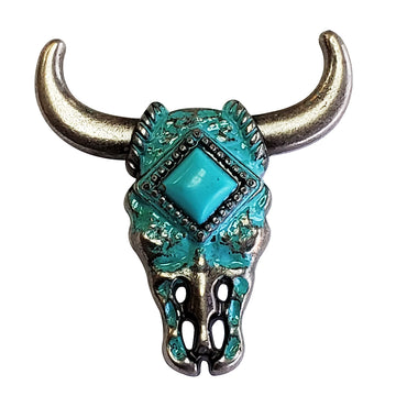 1 1/2" Hilason Western Horse Concho Antique Nickel With Turquoise Steer Head